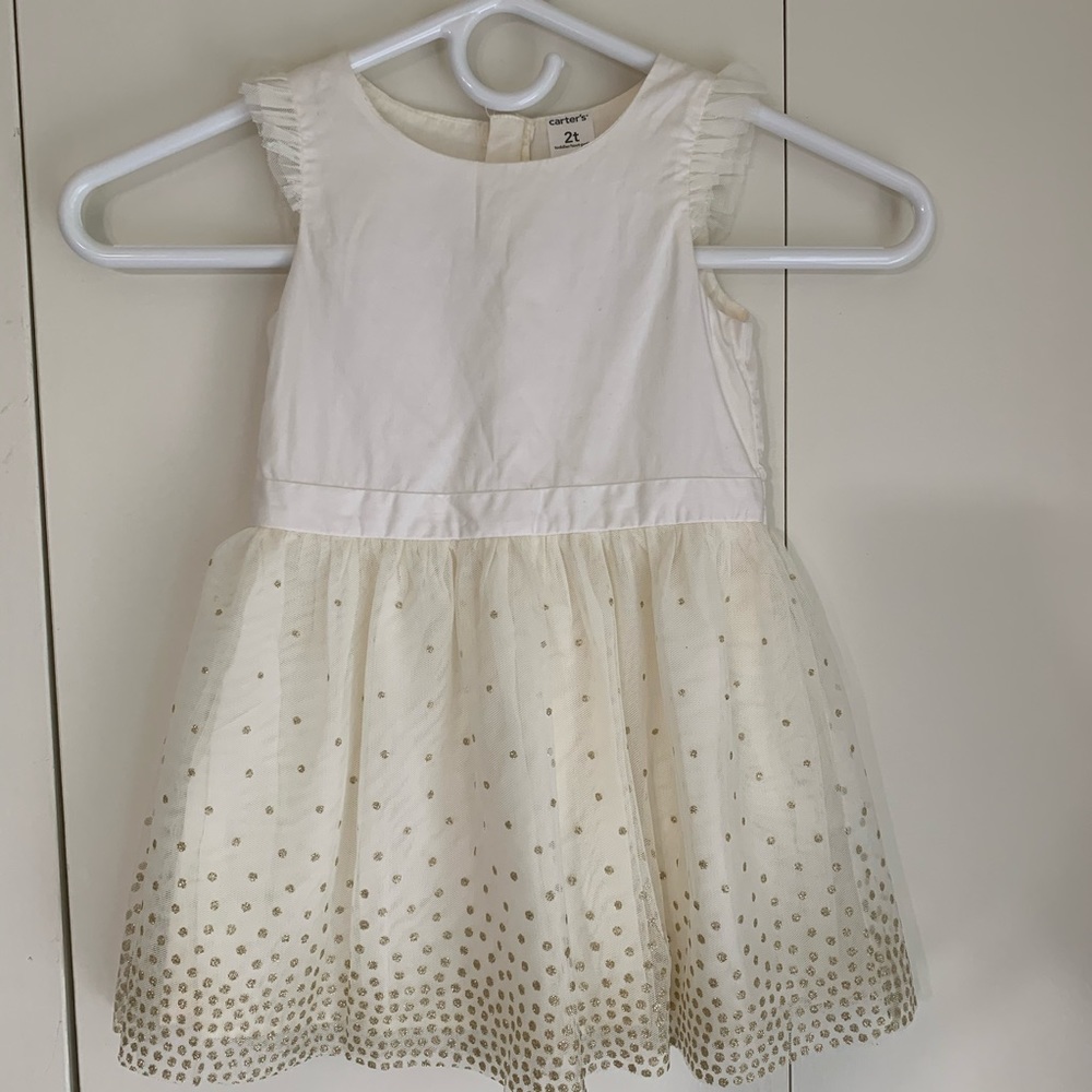 Carters 2 T dress cream sleeveless gold sparkles